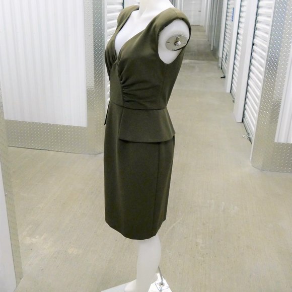 ABS Olive Green Padded & Peplum Dress size 6 - Picture 4 of 12